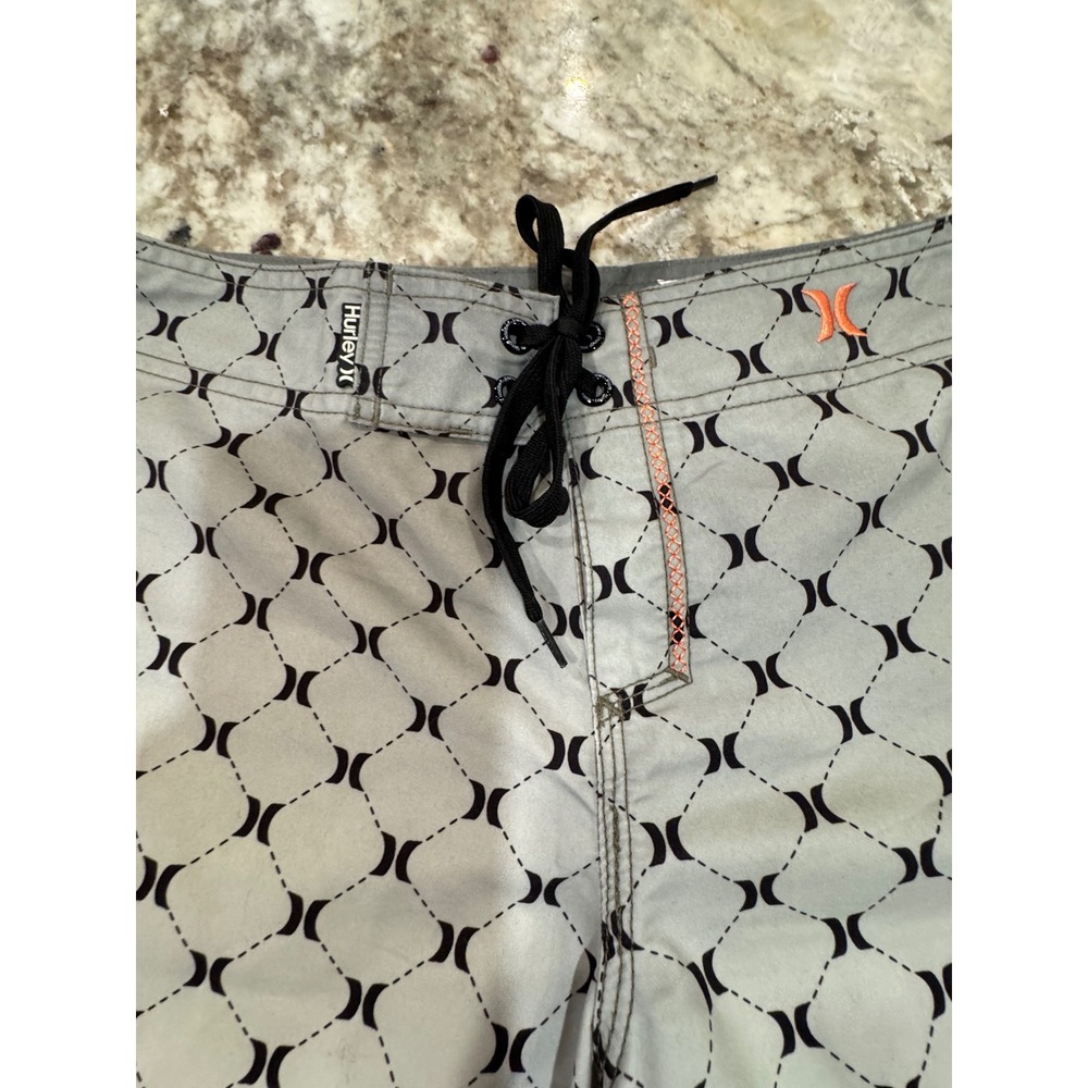 Hurley Womens Gray Geometric Logo Print Board Shorts Size 11 Swim Cargo Pocket - Picture 2 of 11
